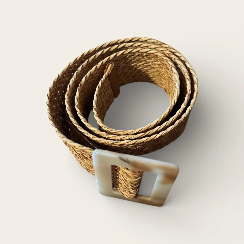 Elegant Woven Brown Belt with Unique Buckle